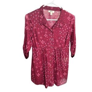 Style & Co. Burgundy Printed Button-Front Tunic